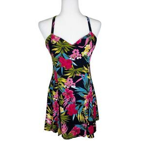 Lucy Love Rachel Slip Dress Women Medium Black Floral Sleeveless Tropical Mini